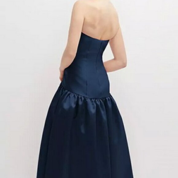 Alfred Sung Midnight Blue Strapless Satin High Low Gown D851 - Picture 5 of 6